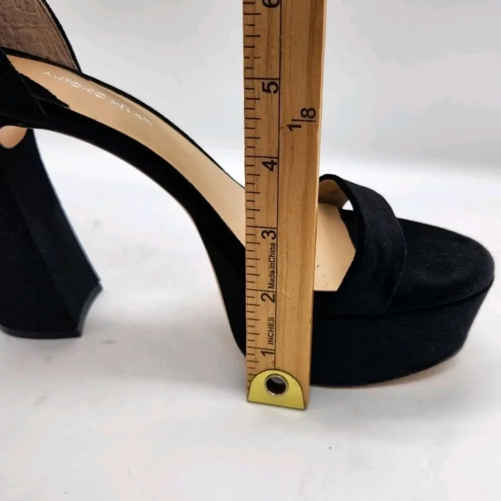 NEW Antonio Melani Black Velour Rhinestone Wings Feathered Platforms 7.5 8.5 9.5